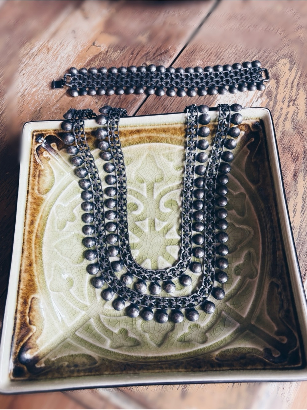 Chico's RARE Multi-Strand Studded Bib Necklace & Bracelet